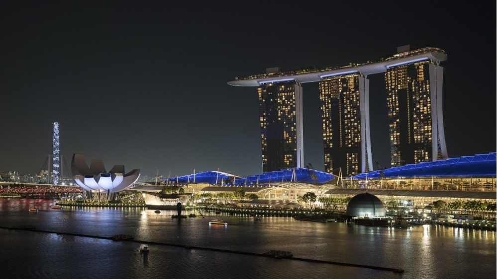 Singapore skyline night Bloomberg