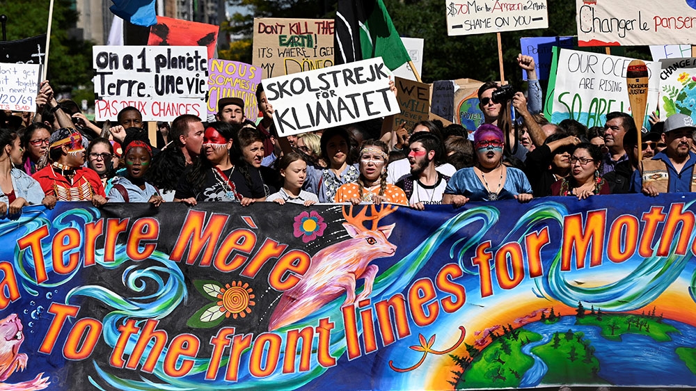 Climate change environmental teen activist Greta Thunberg takes part in a climate strike march in Montreal, Quebec