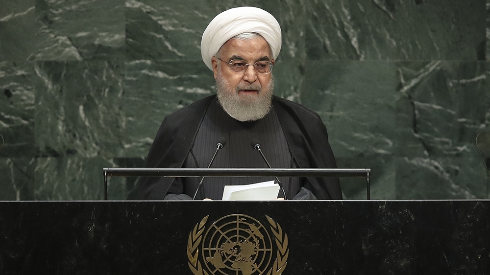 President of Iran Hassan Rouhani addresses the United Nations General Assembly at UN headquarters on September 25, 2019 in New York City. World leaders from across the globe are gathered at the 74th s
