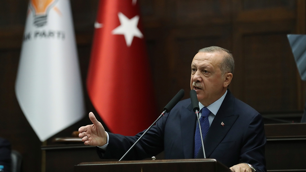 ANKARA, TURKEY - OCTOBER 16: President of Turkey and leader of Turkey''s ruling Justice and Development (AK) Party Recep Tayyip Erdogan addresses the party members during his party''s parliamentary grou