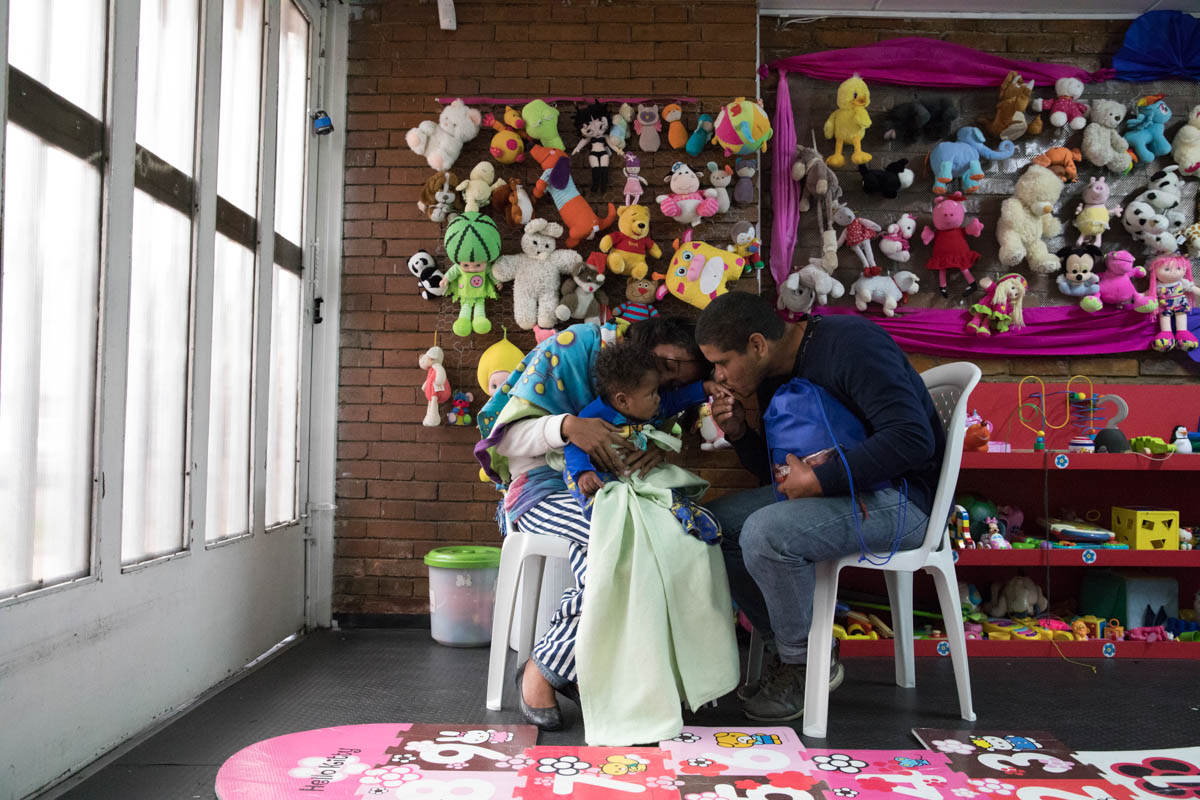 Charlotte and Pedro walked 14 days from their home in Venezuela to Bogota, Colombia, taking turns carrying their six-month-old son. Charlotte’s brother is waiting for them in Ecuador, where they hope