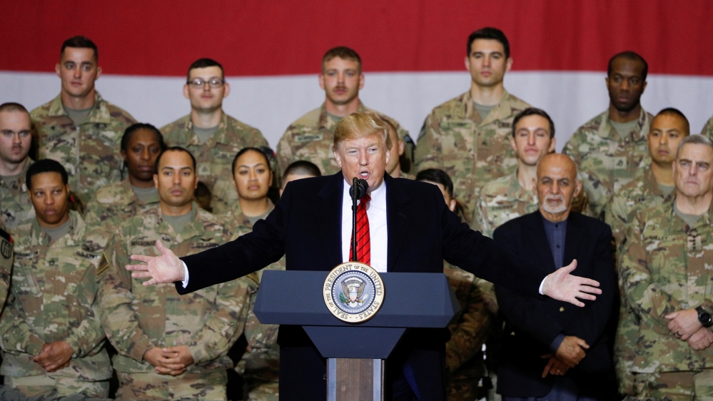 U.S. President Donald Trump makes an unannounced visit to U.S. troops at Bagram Air Base in Afghanistan