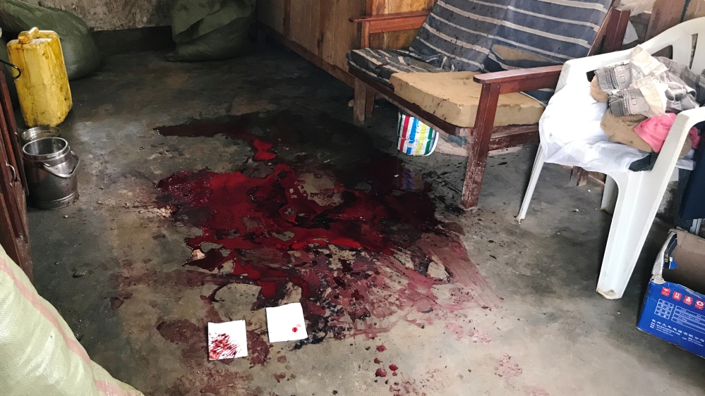 Blood stain is seen inside a house of the Pygmy ethnic group after an overnight attack in Mbau village near Beni in the eastern Democratic Republic of Congo November 16, 2019