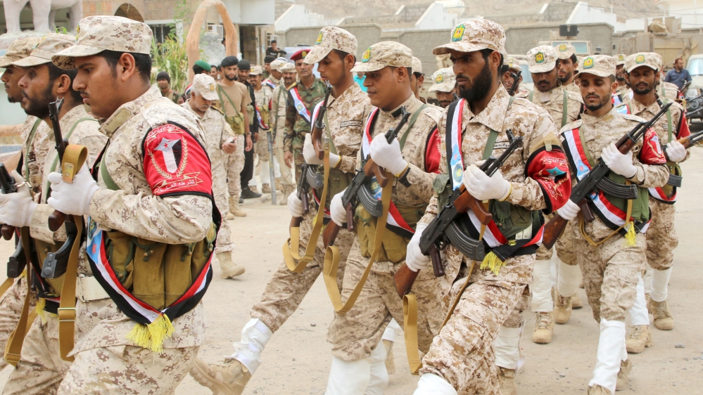 Yemen''s southern separatist march during a funeral of Brigadier General Muneer al-Yafee and his comrades killed in a Houthi missile attack, in Aden