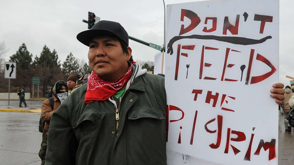 Protesters block a route 6 in Mandan on Thanksgiving day during a protest against plans to pass the Dakota Access pipeline near the Standing Rock Indian Reservation, North Dakota, U.S. November 24, 20