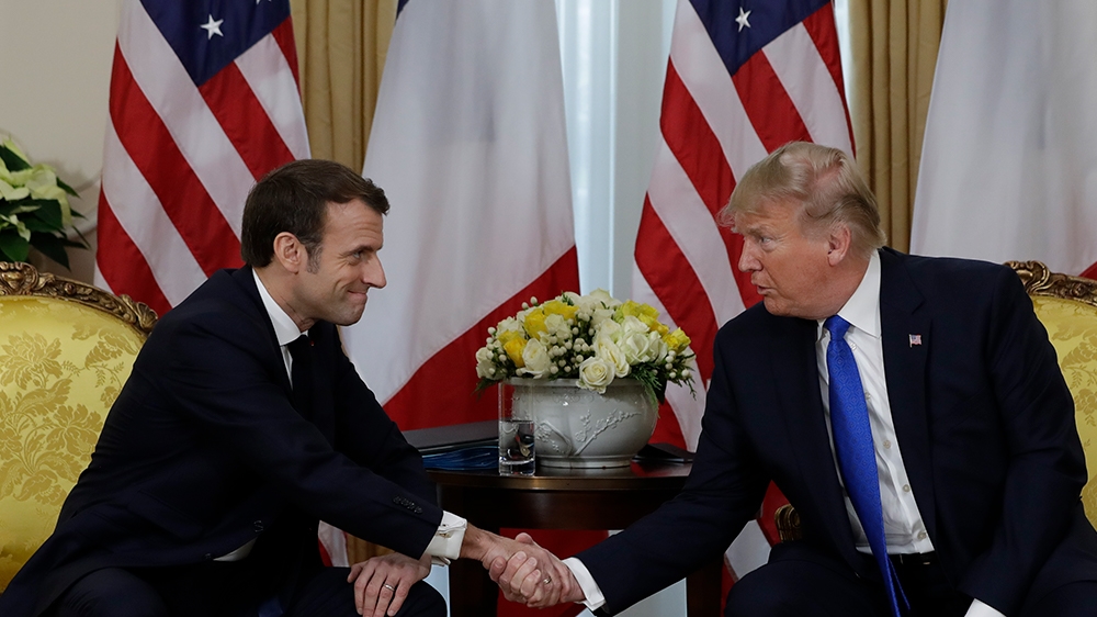 President Donald meets French President Emmanuel Macron at Winfield House, Tuesday, Dec. 3, 2019, in London. (AP Photo/ Evan Vucci)