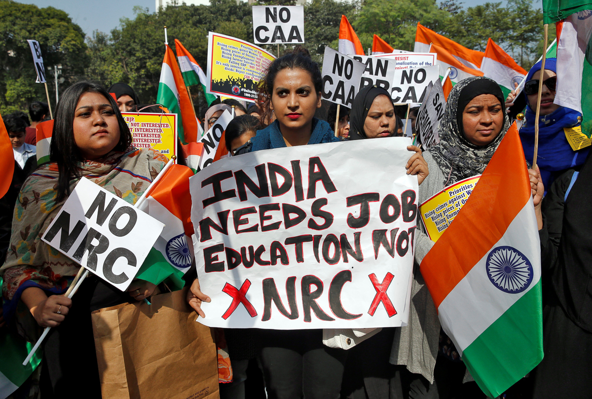 Demonstrators attend a protest march against the National Register of Citizens (NRC) and a new citizenship law, in Kolkata, India, December 19, 2019. REUTERS/Rupak De Chowdhuri