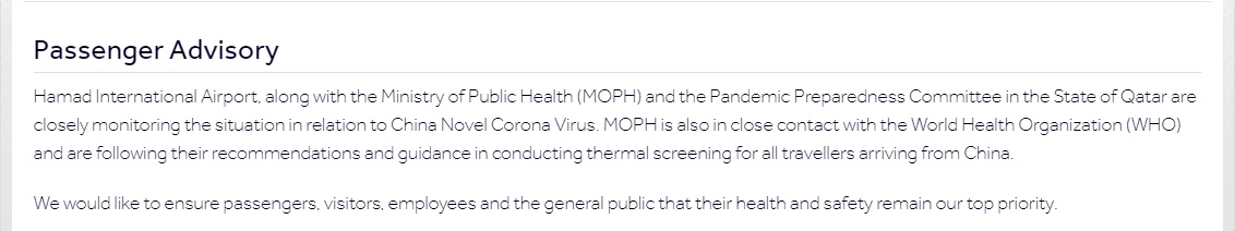 Hamad International Airport coronavirus