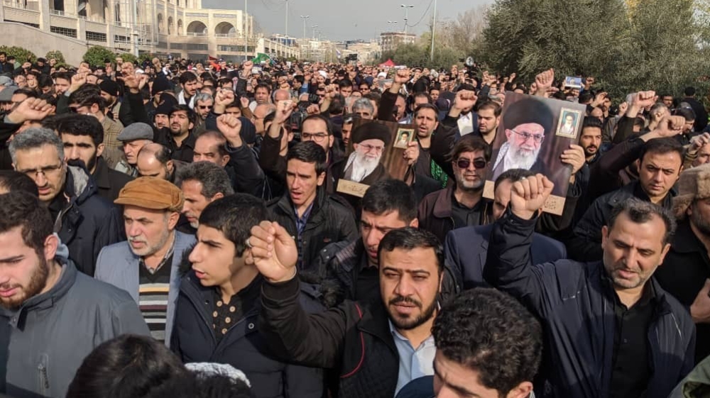 Protesters demonstrate over the U.S. airstrike in Iraq that killed Iranian Revolutionary Guard Gen. Qassem Soleimani in Tehran, Iran, Jan. 3, 2020. Iran has vowed 
