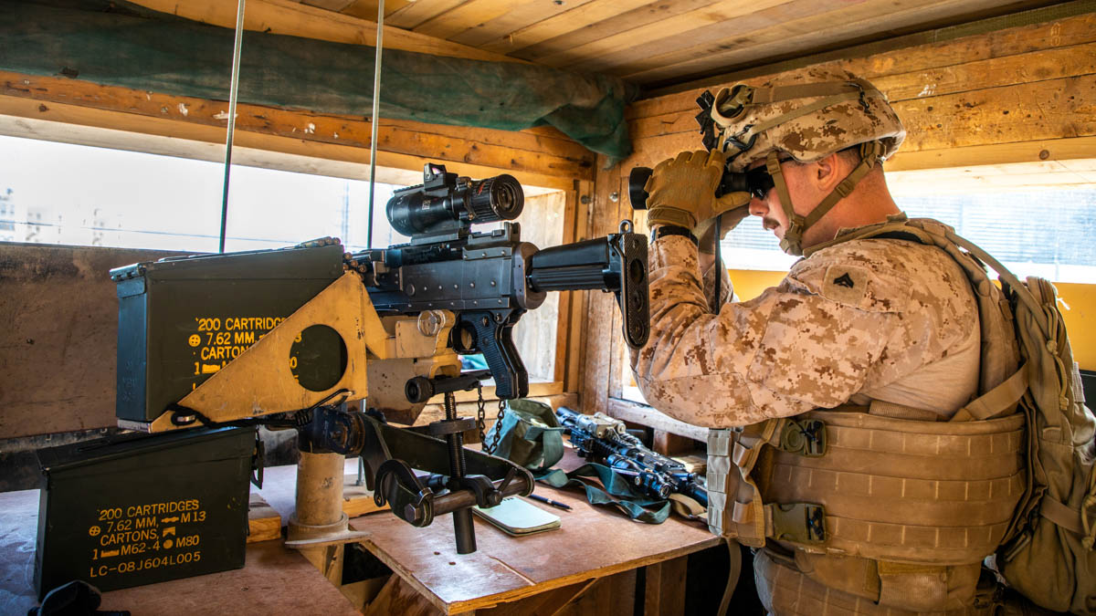 U.S. Marines with 2nd Battalion, 7th Marines, assigned to the Special Purpose Marine Air-Ground Task Force-Crisis Response-Central Command (SPMAGTF-CR-CC) 19.2, reinforce the U.S. Embassy Compound in