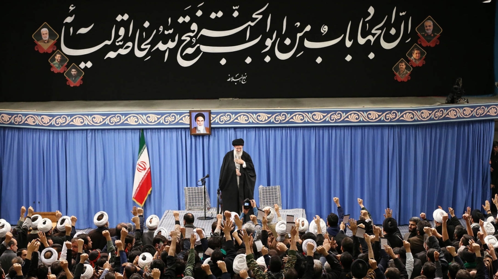 A handout picture provided by the office of Iran's Supreme Leader Ayatollah Ali Khamenei shows him addressing a meeting in Teharn on January 8, 2020. Khamenei said a