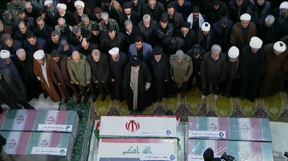 Iranian Supreme Leader Ayatollah Ali Khamenei and Iranian President Hassan Rouhani attend the funeral ceremony of Qasem Soleimani, commander of Iranian Revolutionary Guards'' Quds Forces, who was kille