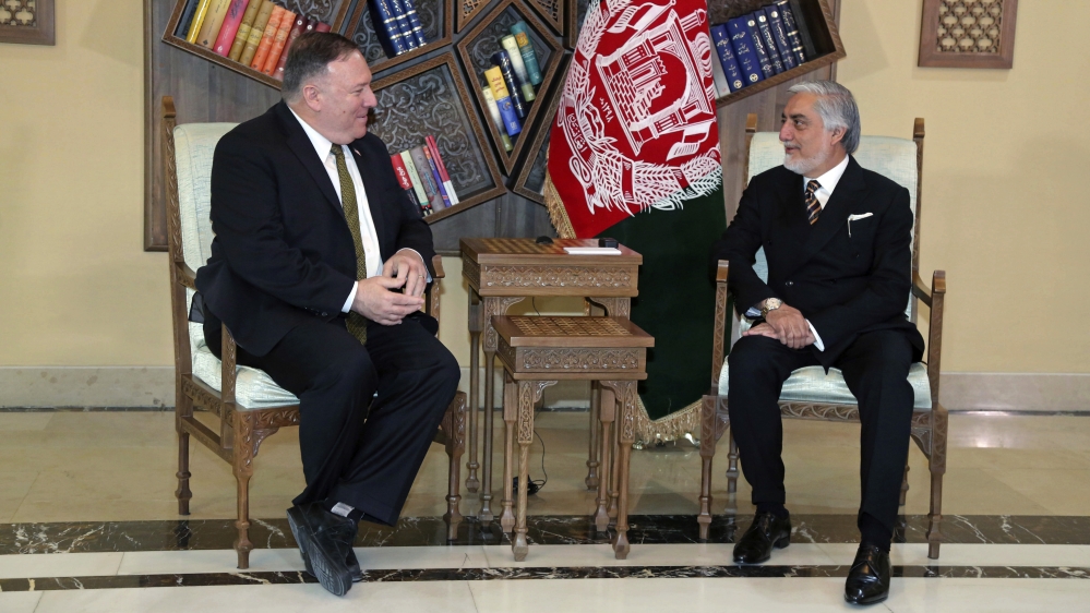 Pompeo also met separately with Afghan leader Abdullah Abdullah at the Sepidar Palace in Kabul on Monday, but he failed to negotiate an agreement with Abdullah’s rival, Ghani [Sepidar palace via AP]