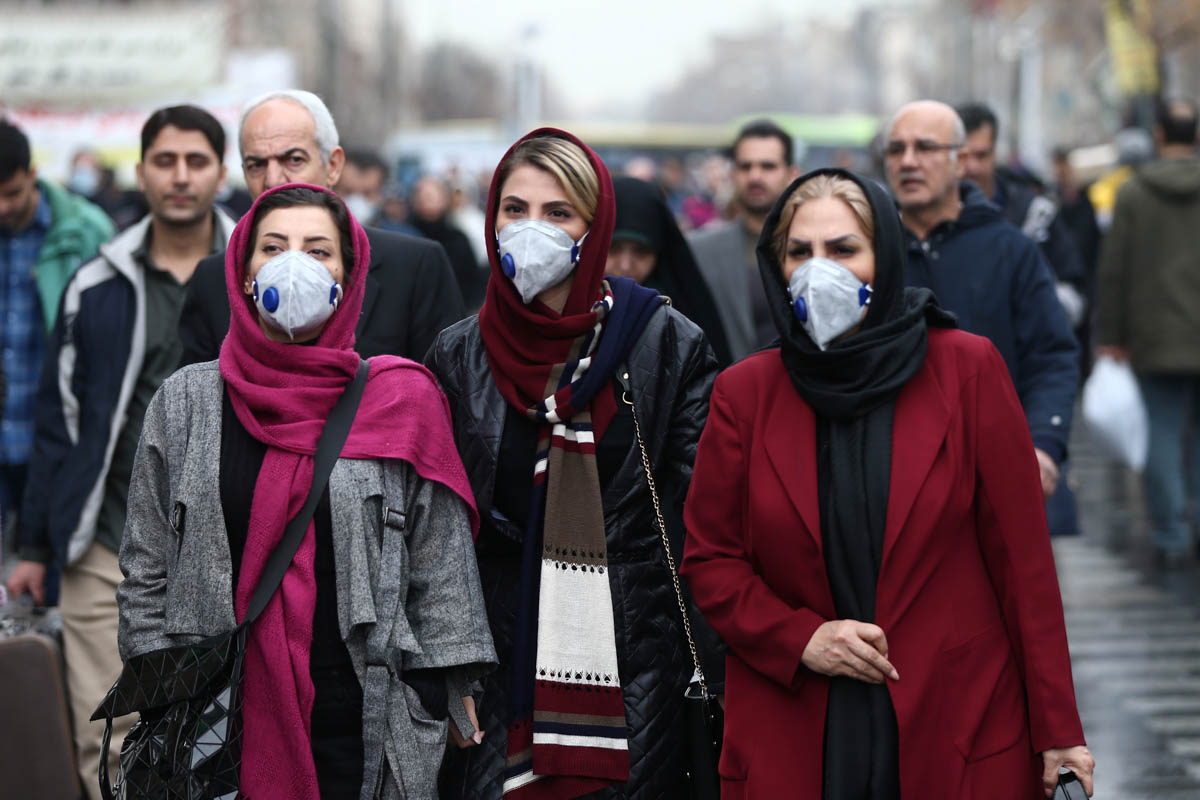 Iranian women wearing protective masks to prevent  contracting a coronavirus walk at Grand Bazaar in Tehran, Iran February 20, 2020. WANA (West Asia News Agency)/Nazanin Tabatabaee via REUTERS ATTENTI