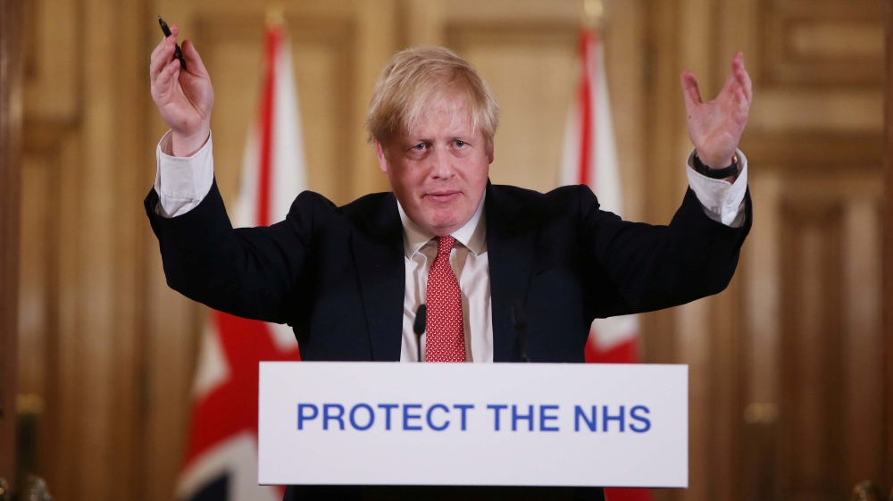 Britain’s Prime Minister Boris Johnson speaks during a news conference on the ongoing situation with the coronavirus disease (COVID-19) in London