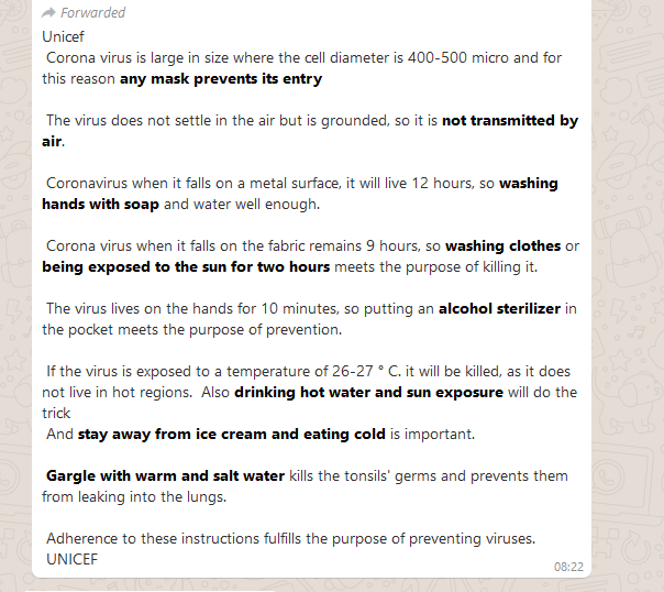 Coronavirus misinformation India [Screengrab]