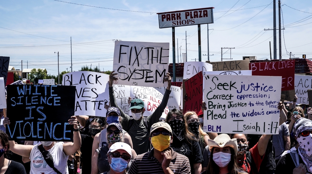 People take part in a Black Lives Matters protest during nationwide unrest following the death in Minneapolis police custody of George Floyd, in Oklahoma City, Oklahoma, U.S., May 31, 2020. REUTERS/Ni