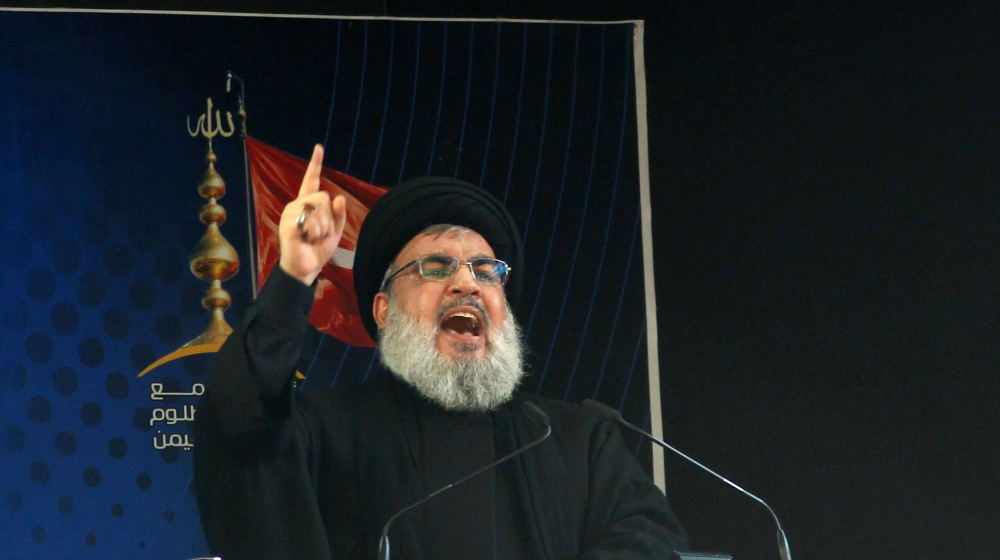 Lebanon''s Hezbollah leader Sayyed Hassan Nasrallah addresses his supporters during a public appearance at a religious procession to mark Ashura in Beirut''s southern suburbs, Lebanon October 12, 2016.
