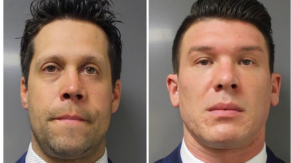 Buffalo Police officers who were arraigned on felony assault charges pose in Buffalo