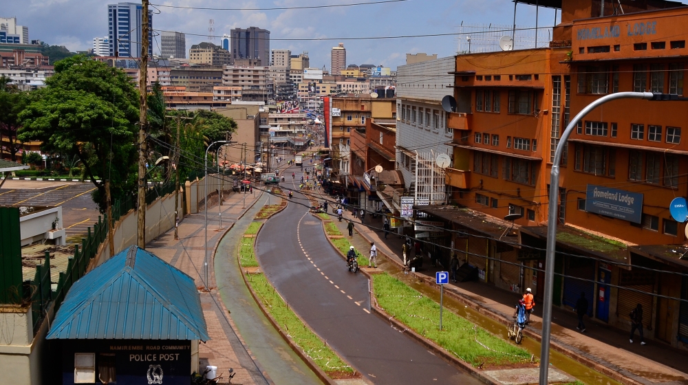 A view of deserted streets as part of coronavirus (COVID-19) measures in Kampala, Uganda on April 3, 2020. It is reported that travel by motorcycles and bicycles is allowed in the country. Security fo