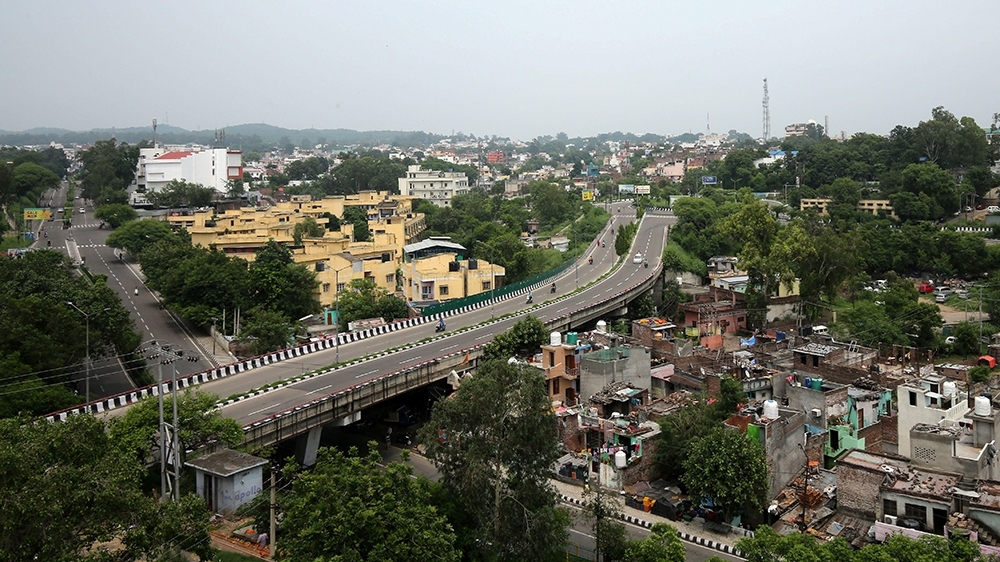 An aerial view shows deserted roads during restrictions in Jammu August 6, 2019. REUTERS/Mukesh Gupta