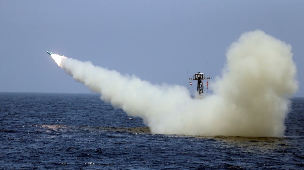 FILE PHOTO: An Iranian locally made cruise missile is fired during war games in the northern Indian Ocean and near the entrance to the Gulf, Iran June 17, 2020. Picture taken June 17, 2020. WANA (West