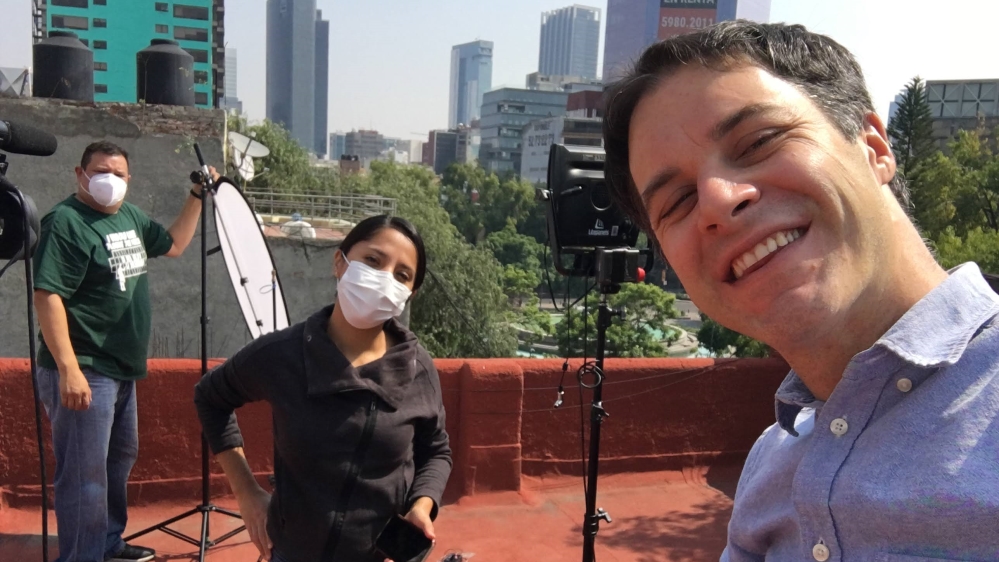 Preparing for a live on the roof of our temporary bureau