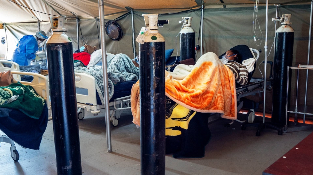 COVID-19 patients being treated with oxygen at the Tshwane District Hospital in Pretoria, South Africa