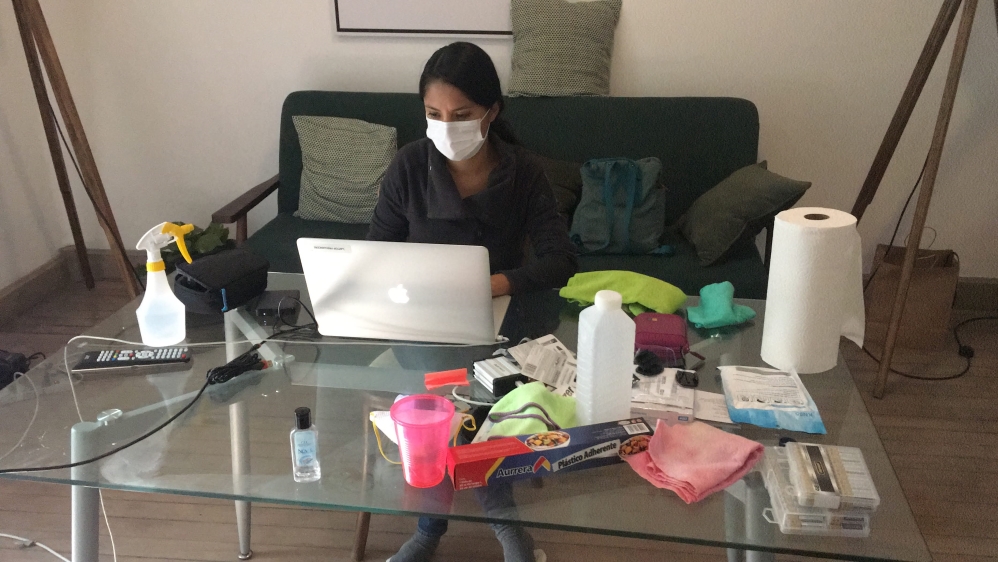 Vanessa editing in our temporary bureau