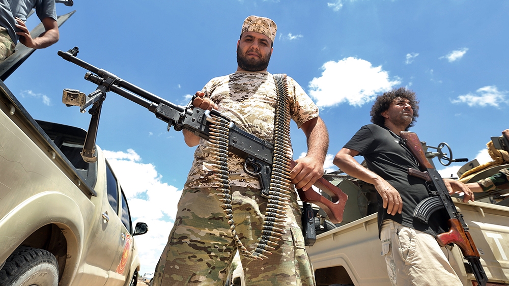 Fighters loyal to the UN-recognised Libyan Government of National Accord (GNA) secure the area of Abu Qurain, half-way between the capital Tripoli and Libya's second city Benghazi, against forces loya