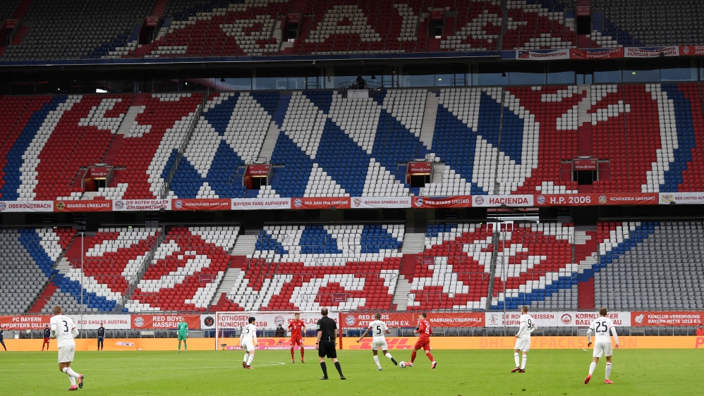 General view during the Bayern Munich v Eintracht Frankfurt match at the Allianz Arena in Munich, as play resumes behind closed doors following the outbreak of the coronavirus disease