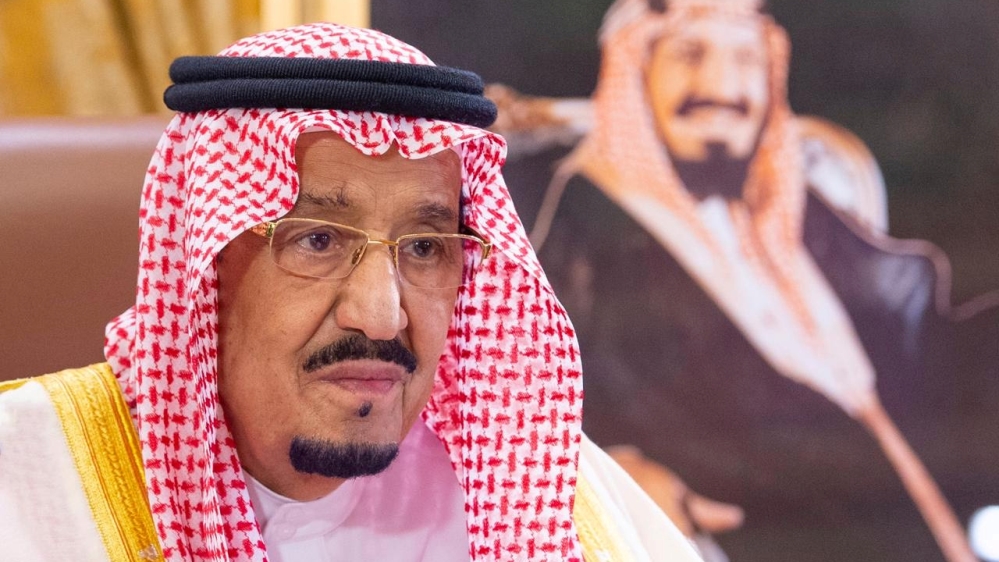 FILE PHOTO: Saudi King Salman bin Abdulaziz delivers a televised speech regarding the outbreak of the coronavirus disease (COVID-19), in Riyadh