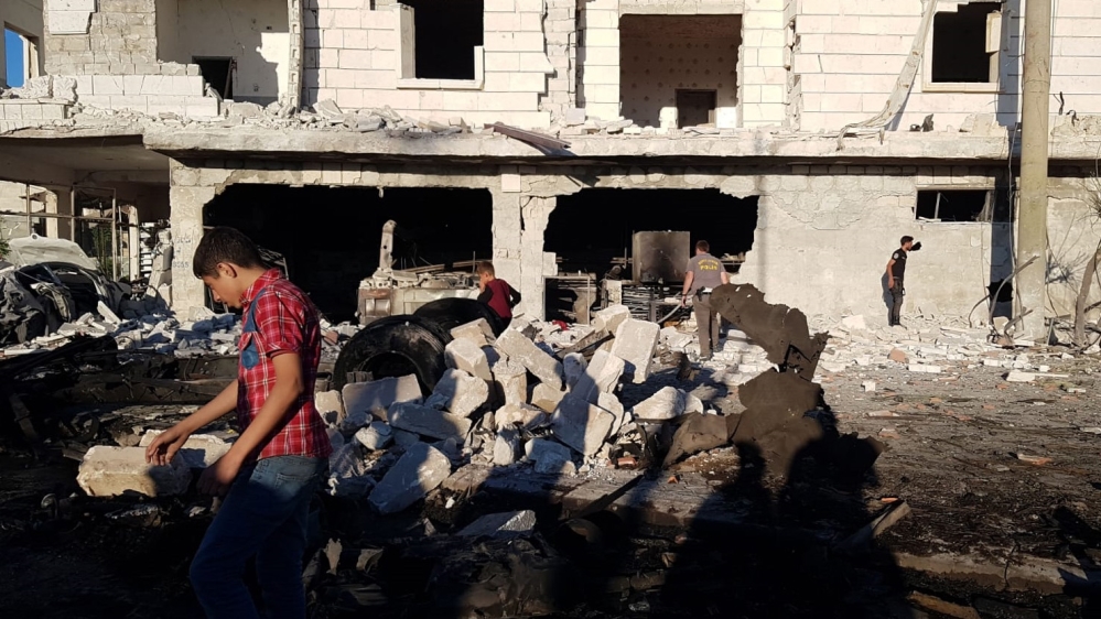 Bomb attack kills 4 civilians in Syria's Azez - - AZEZ, SYRIA - JULY 19: A view of damaged site after a terror attack with a bomb-laden vehicle exploded in Siccu village of Azez, Syria on July 19, 202