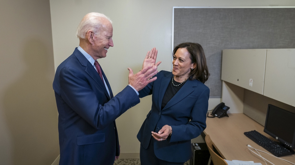 An undated handout photo made available by the Biden Harris Campaign shows former US Vice President and presumptive Democratic candidate for President Joe Biden with California Senator Kamala Harris,