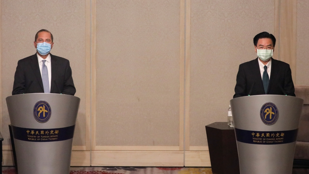 U.S. Heath Secretary Alex Azar and Taiwan's Foreign Minister Joseph Wu hold a joint news conference in Taipei