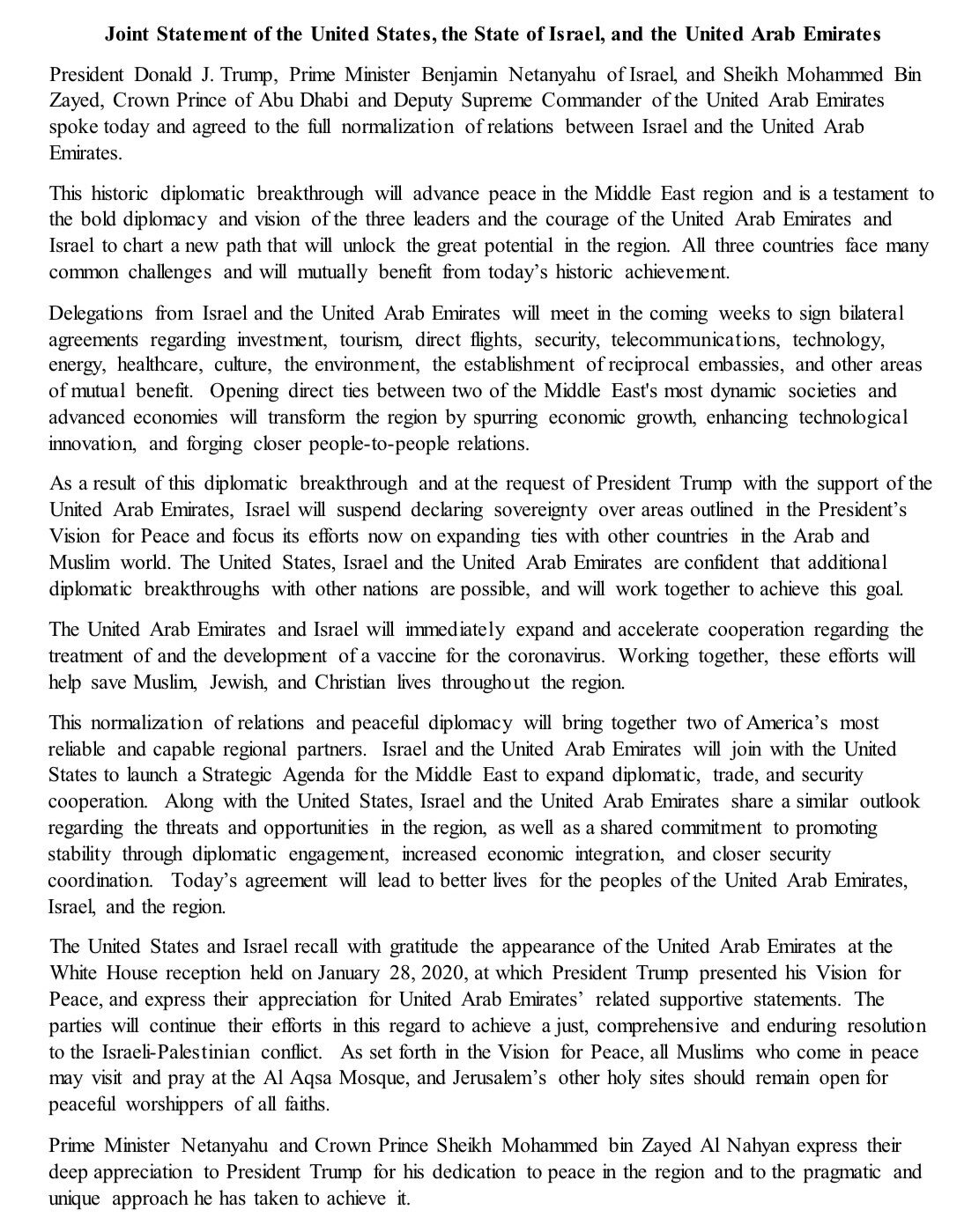 USA-UAE-Israel announcement 