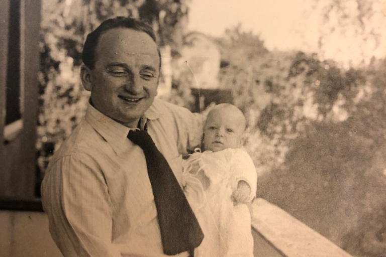 Don Ferencz as a baby with his father, Benjamin Ferencz, in Nuremberg in 1952 [Photo courtesy of the Ferencz family]