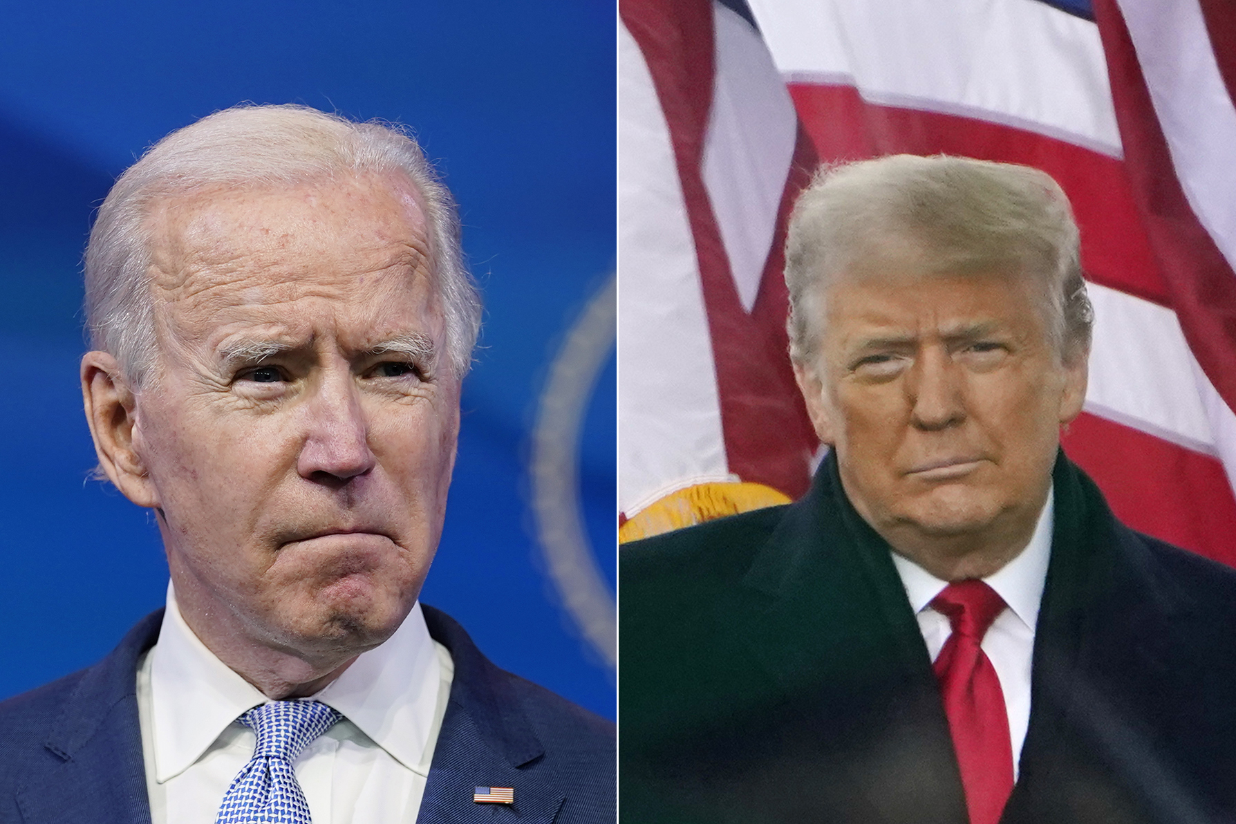 Joe Biden and Donald Trump each had deeply different messages to the nation after rioters stormed the US Capitol [AP Photo] (AP Photo)
