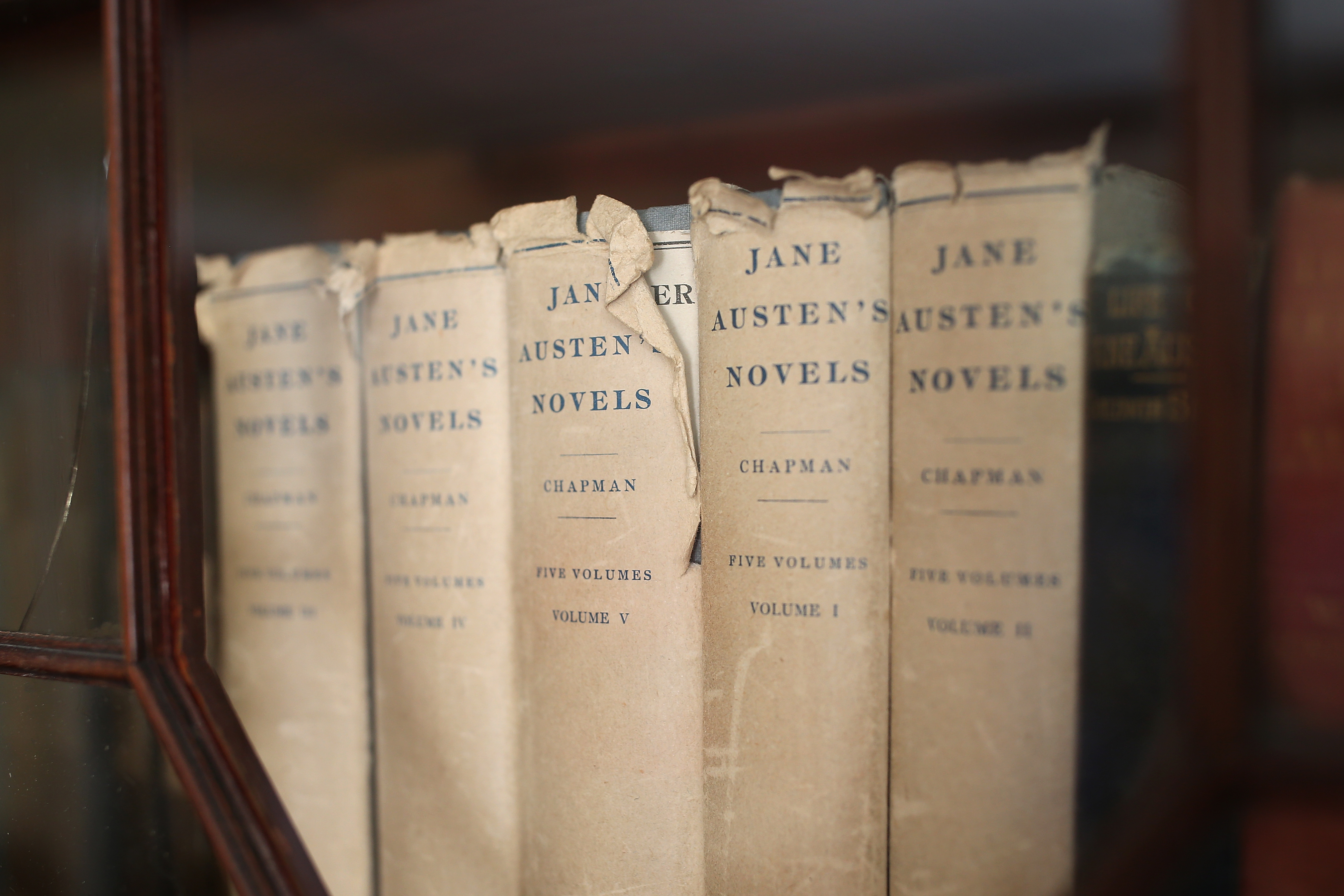 Books are displayed at the home of Jane Austen in Chawton, England