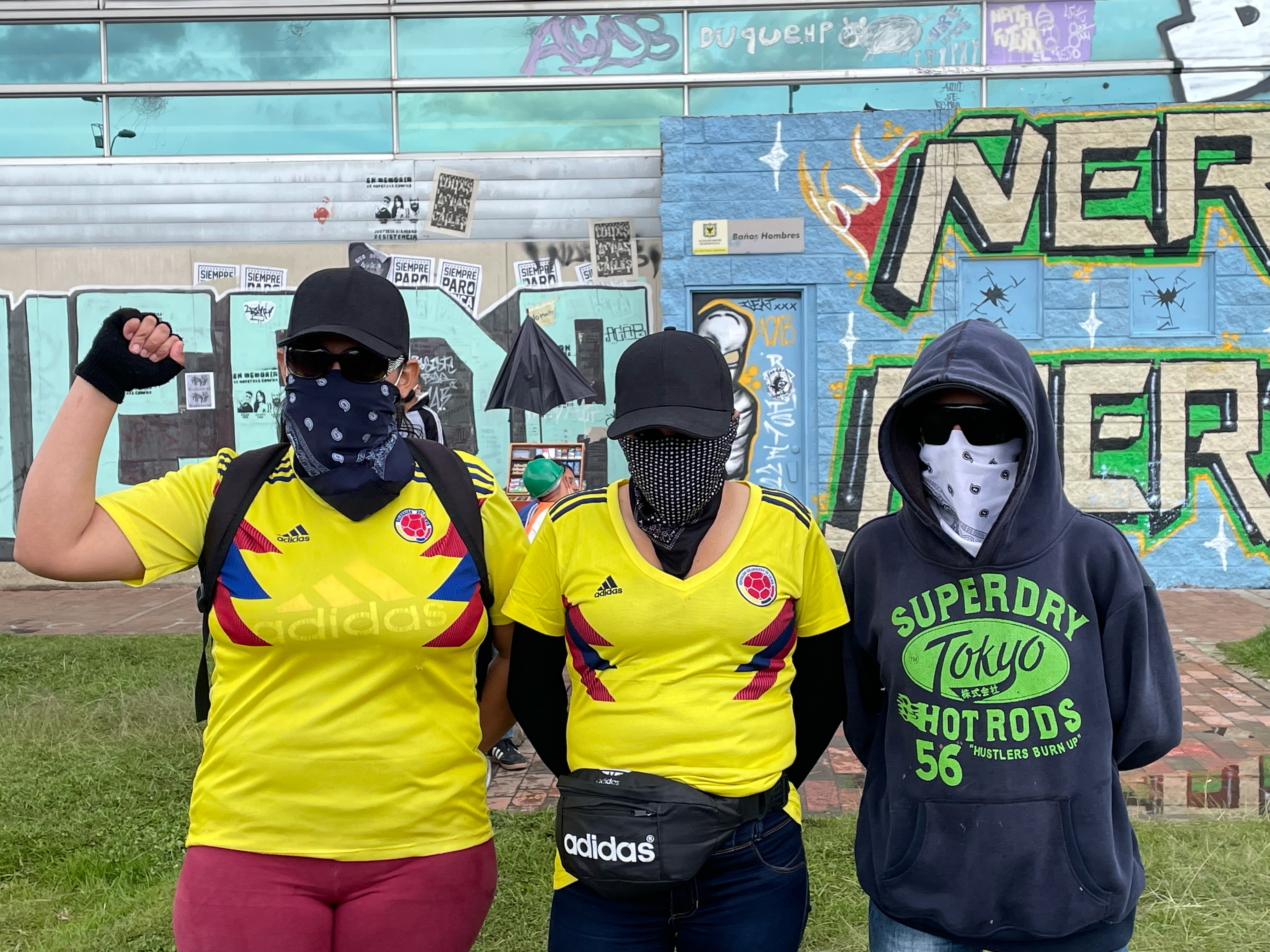 A group of 10 mothers, friends from a neighbourhood in south Bogota, stepped forward in mid-May to protect protesters expressing their discontent in continuing demonstrations [Kiran Stallone/Al Jazeera]