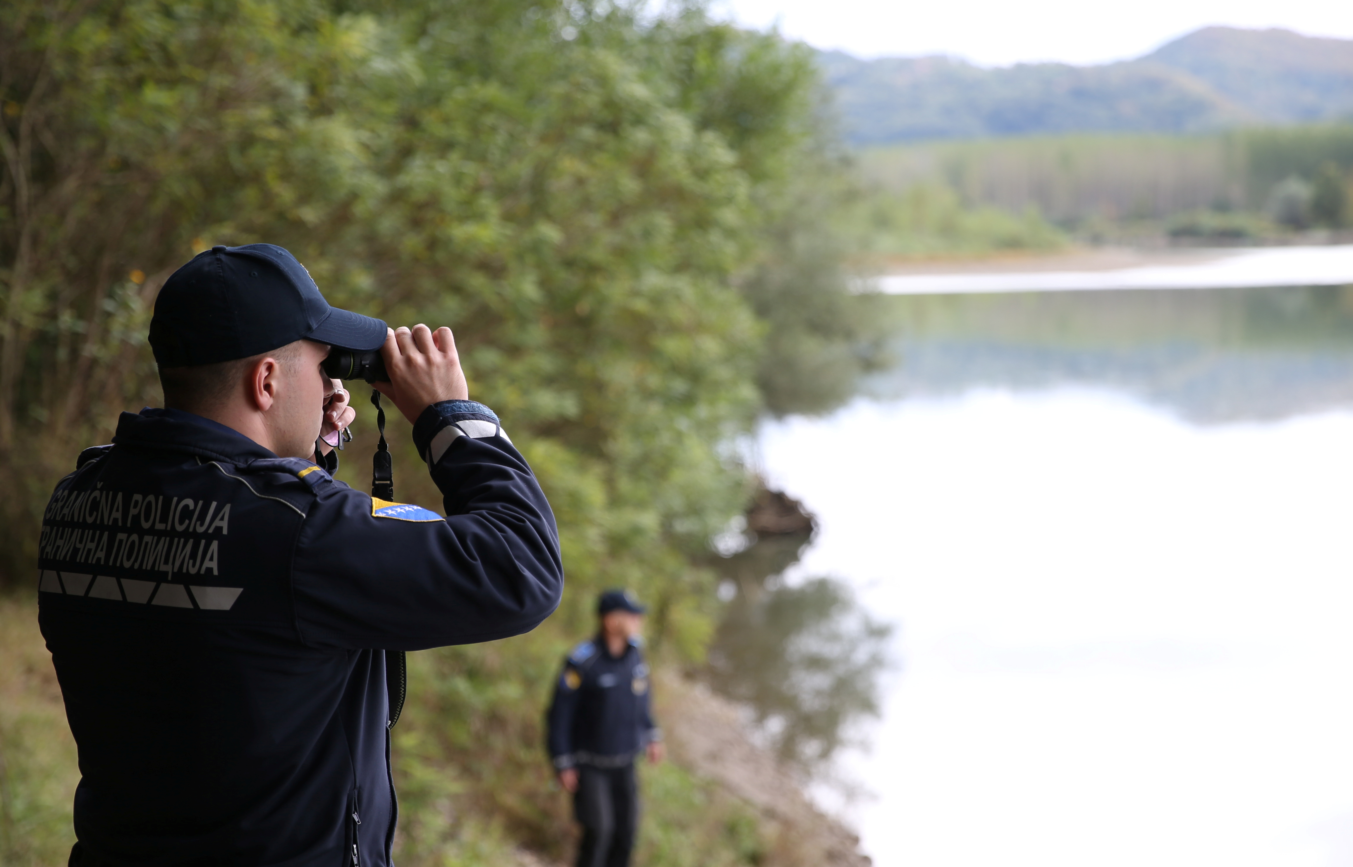 Border police inspect the Drina river, aiming to stop illegal border crossings in Zvornik, Bosnia and Herzegovina on September 29, 2020 [Dado Ruvic/Reuters]