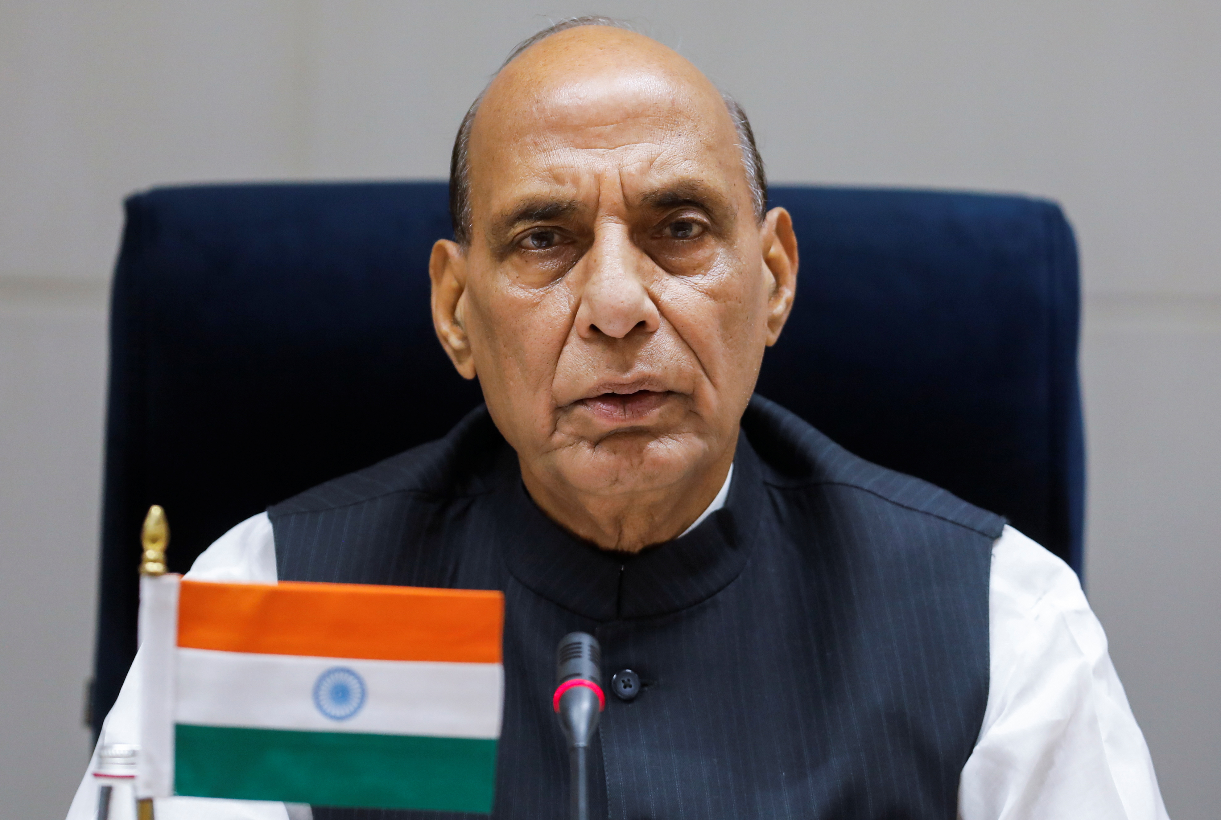 India's Defence Minister Rajnath Singh speaks