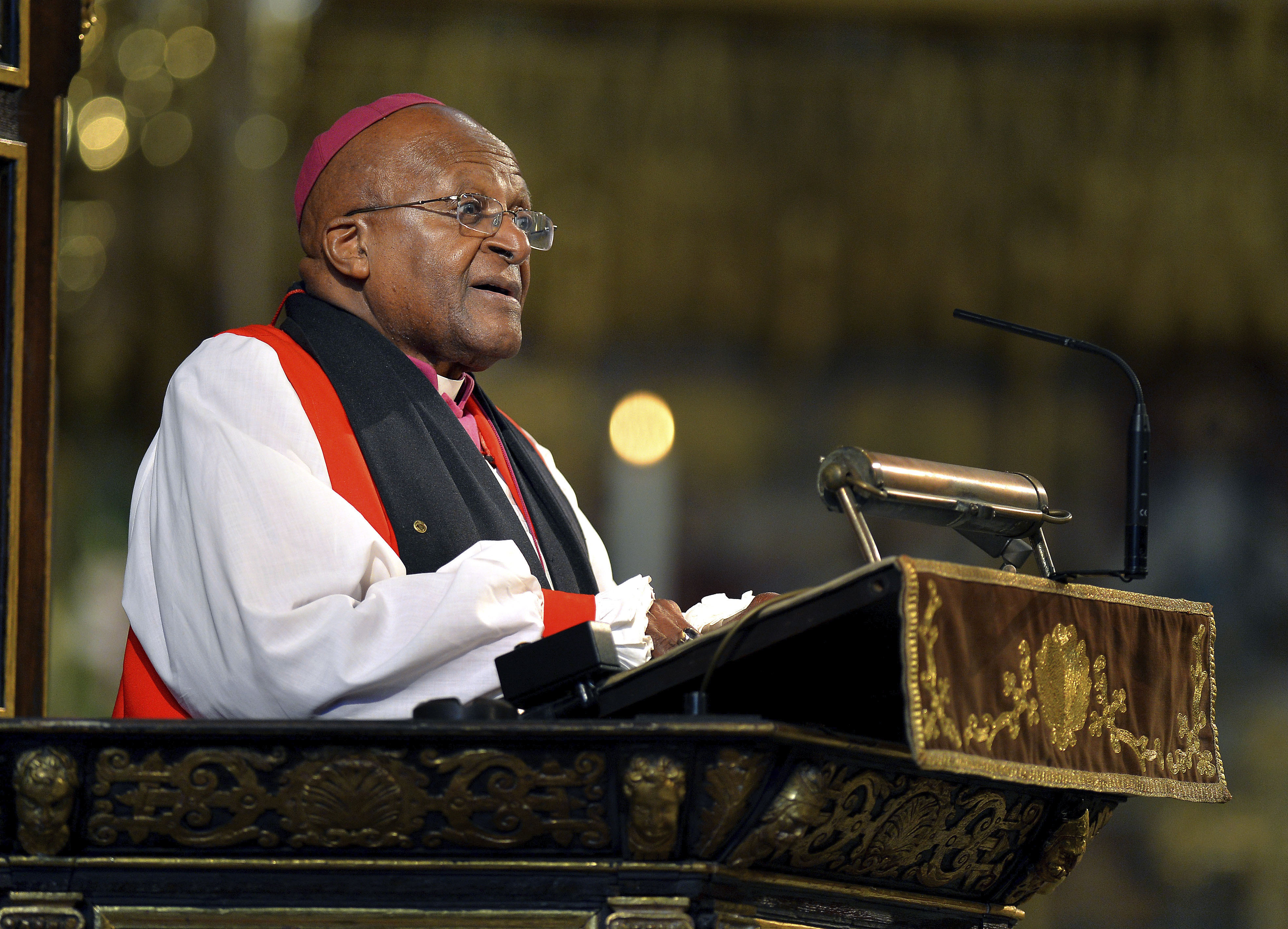 South African Archbishop Emeritus Desmond Tutu passed away at the age of 90 on December 26 [File: John Stillwell, Pool Photo via AP]
