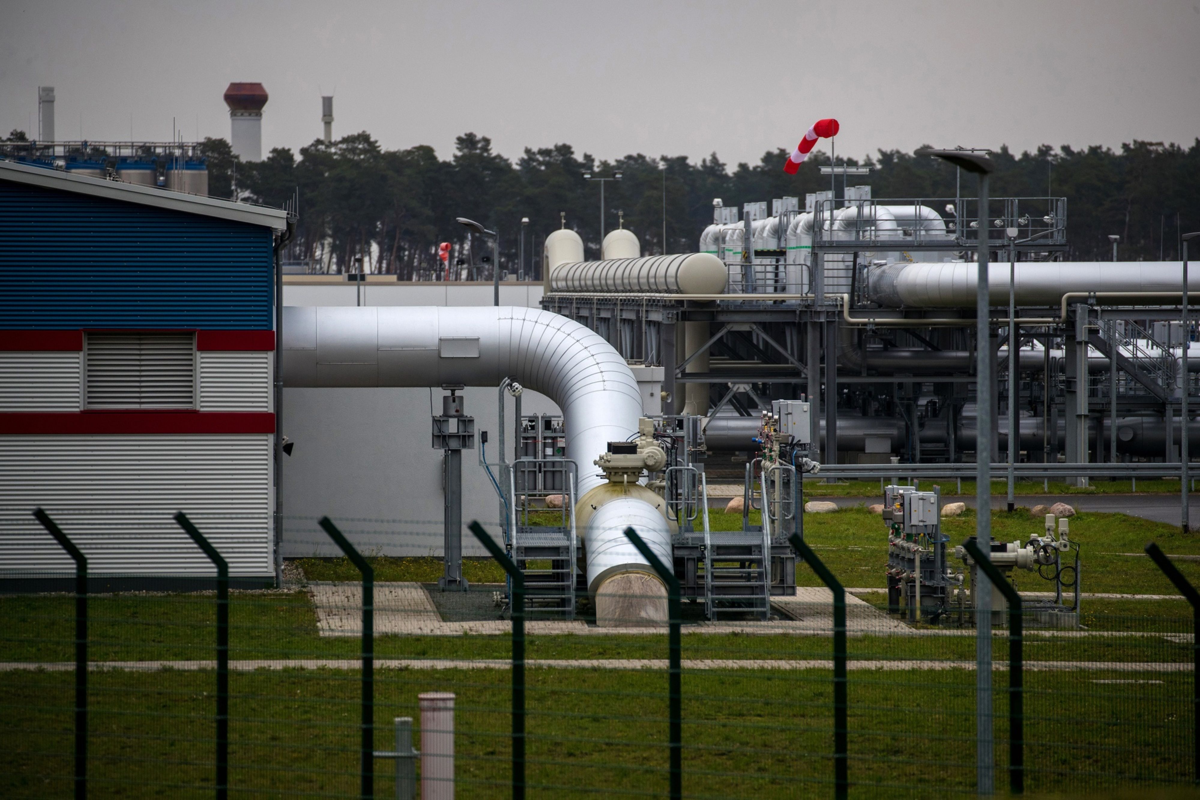 Security fencing around the Nord Stream 2 gas receiving station in Lubmin, Germany