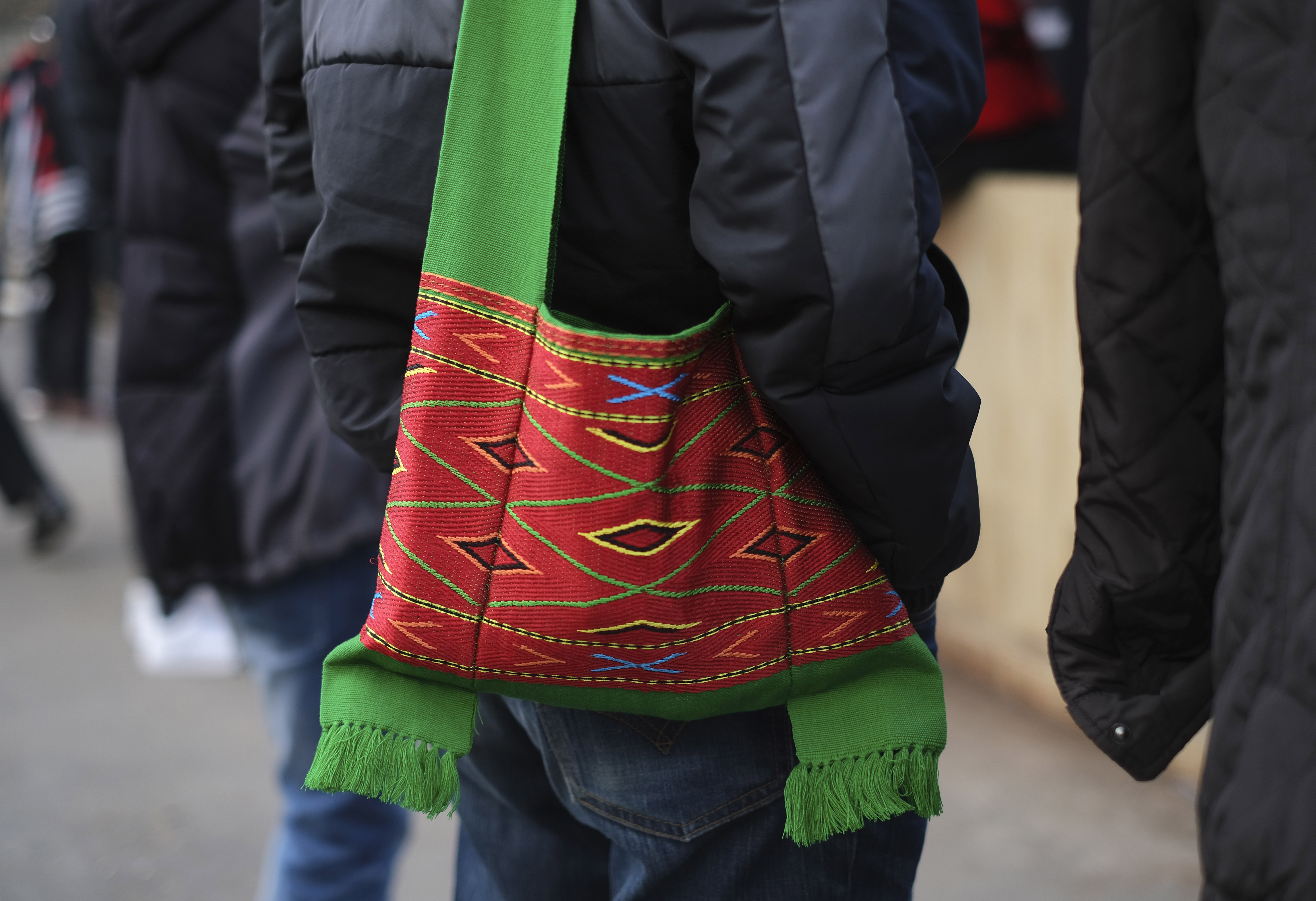 Colourful bag of a Naga at the protest demanding the repeal of AFSPA in Nagaland state, India