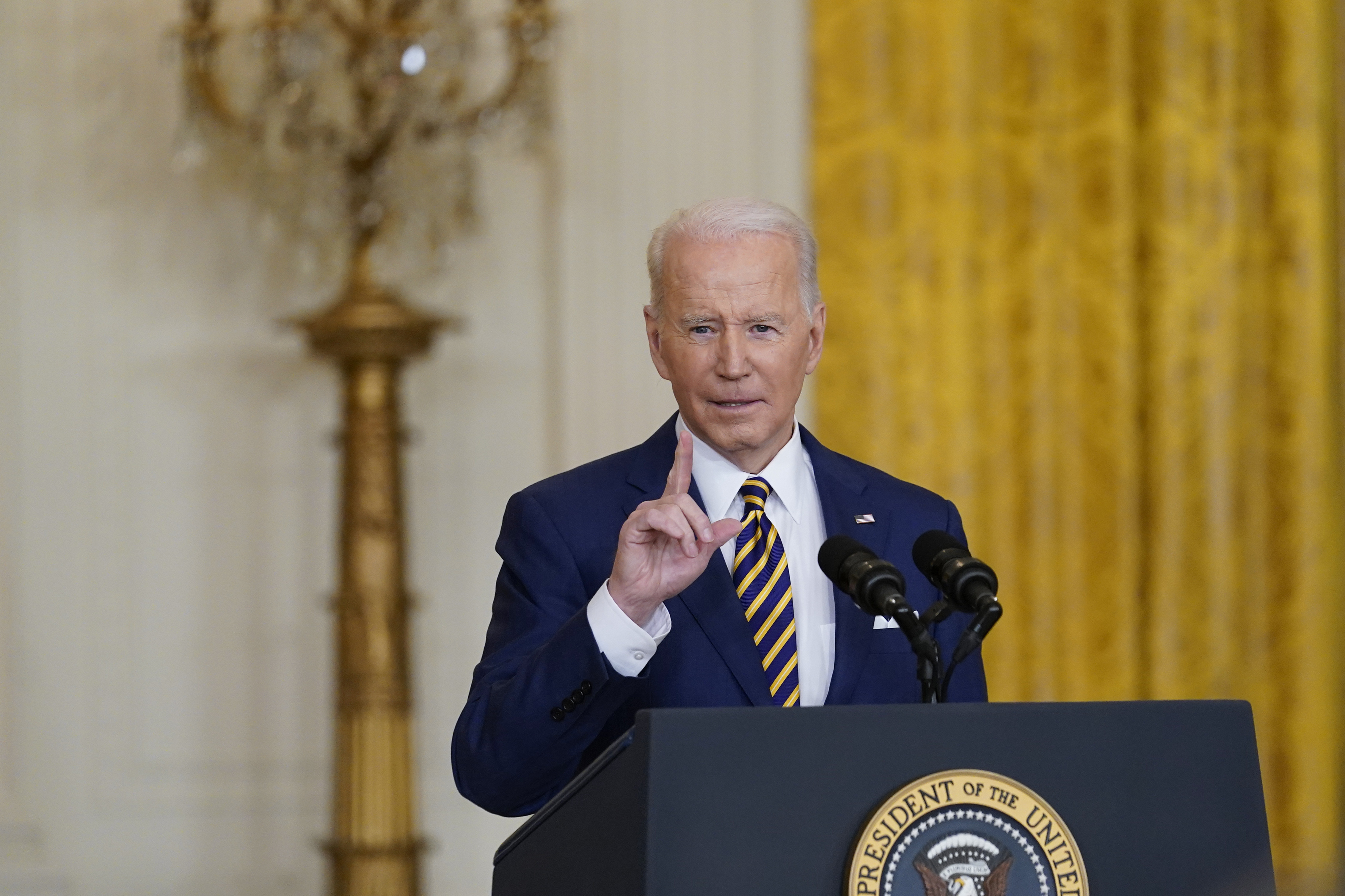 President Joe Biden speaks during a news conference