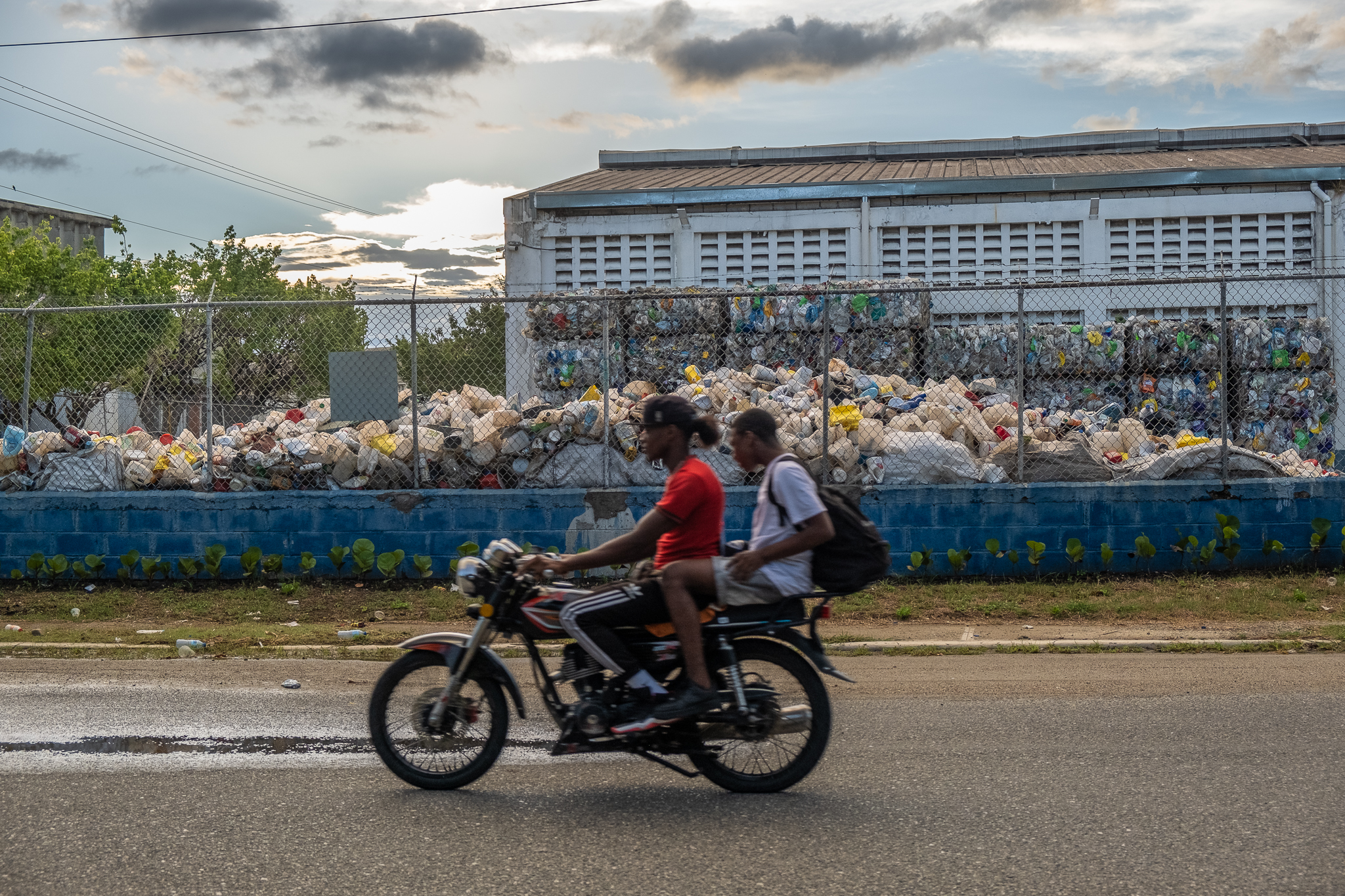 A view of an area storing plastics for recycling in Haina