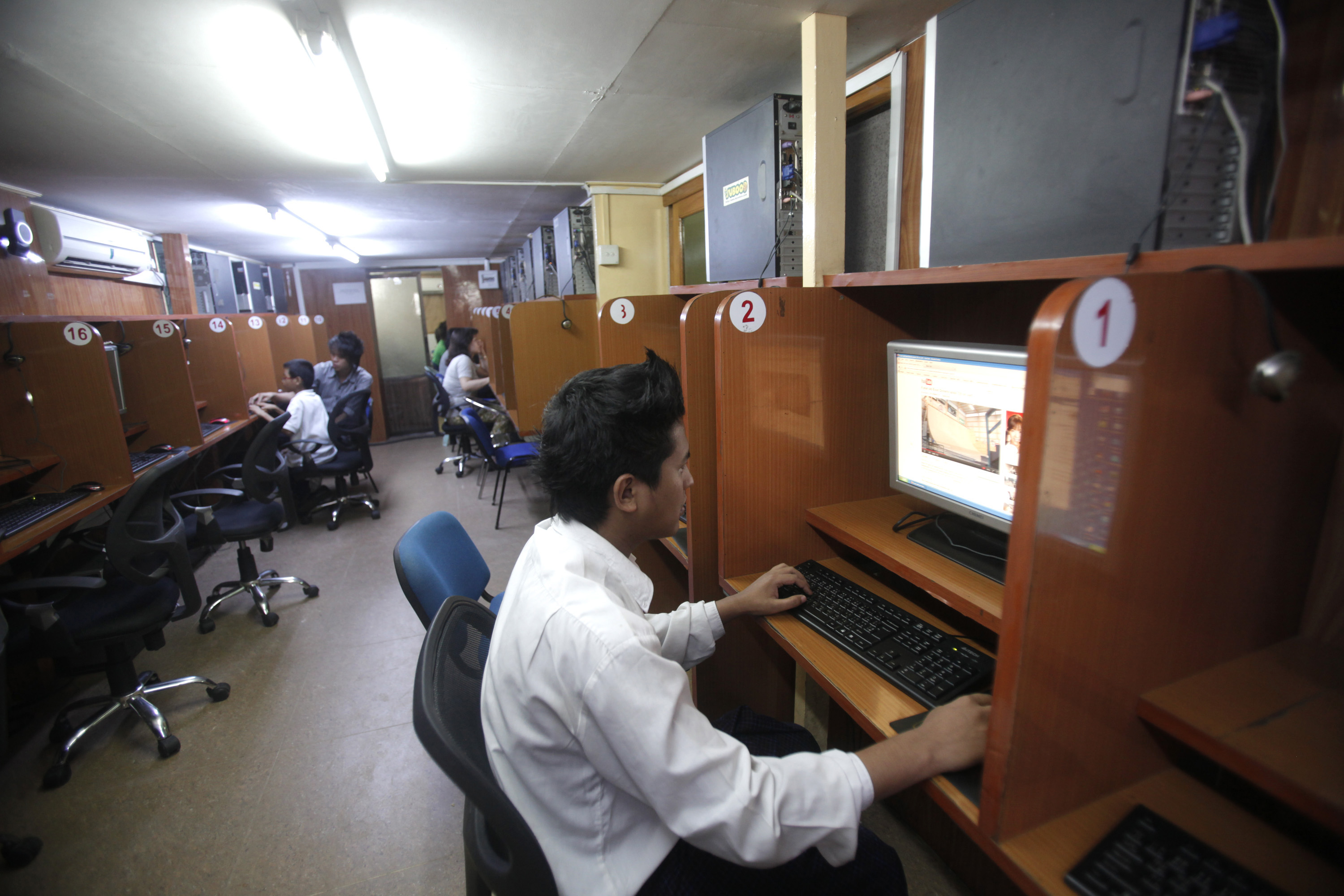 People at an internet cafe in Yangon, Myanmar.