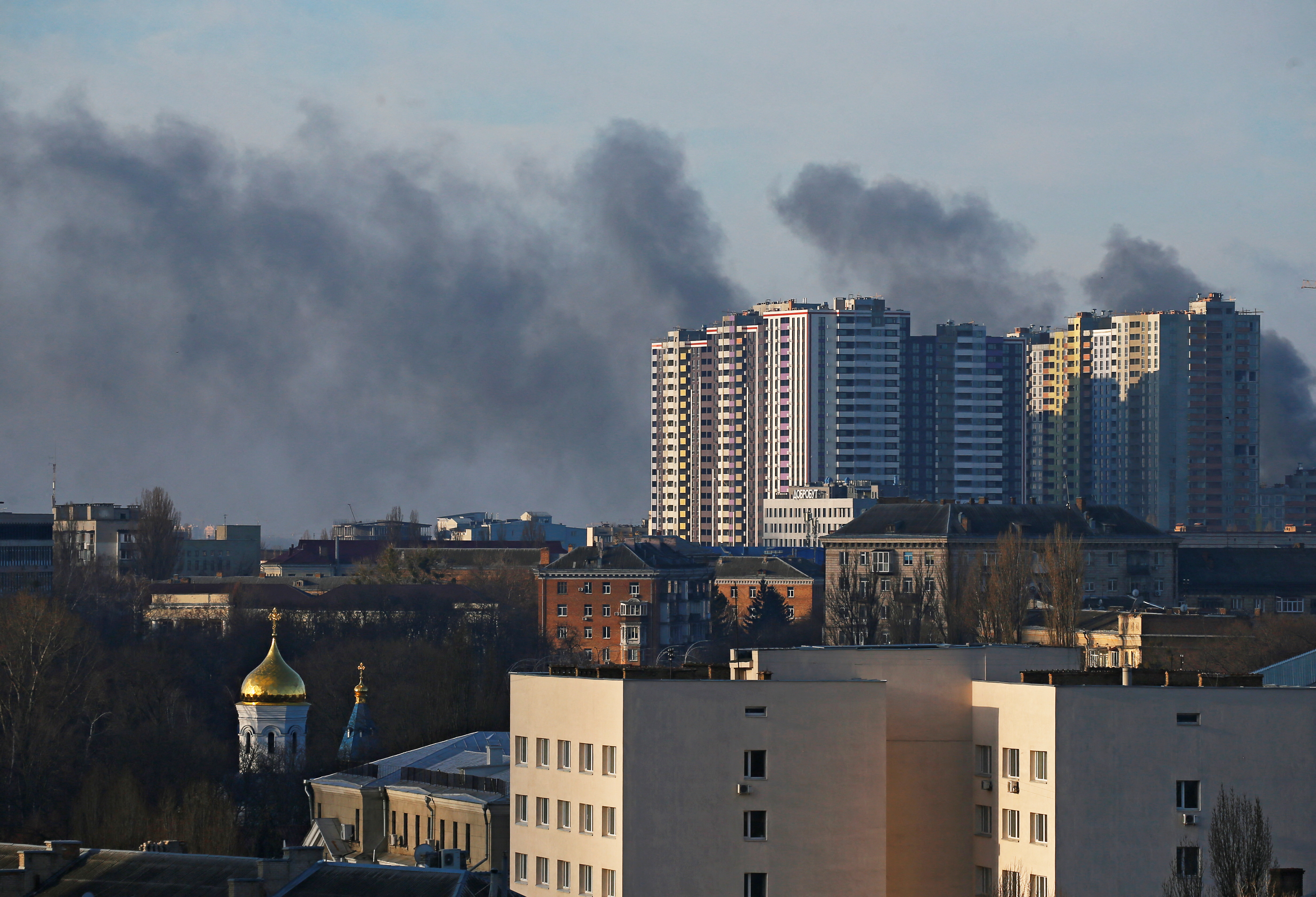 Smoke rises after recent shelling in Kyiv