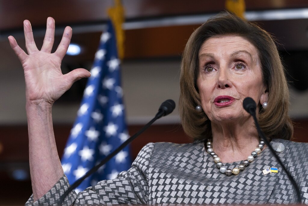 Speaker of the House Nancy Pelosi, of Calif., speaks to the media on Capitol Hill in Washington.